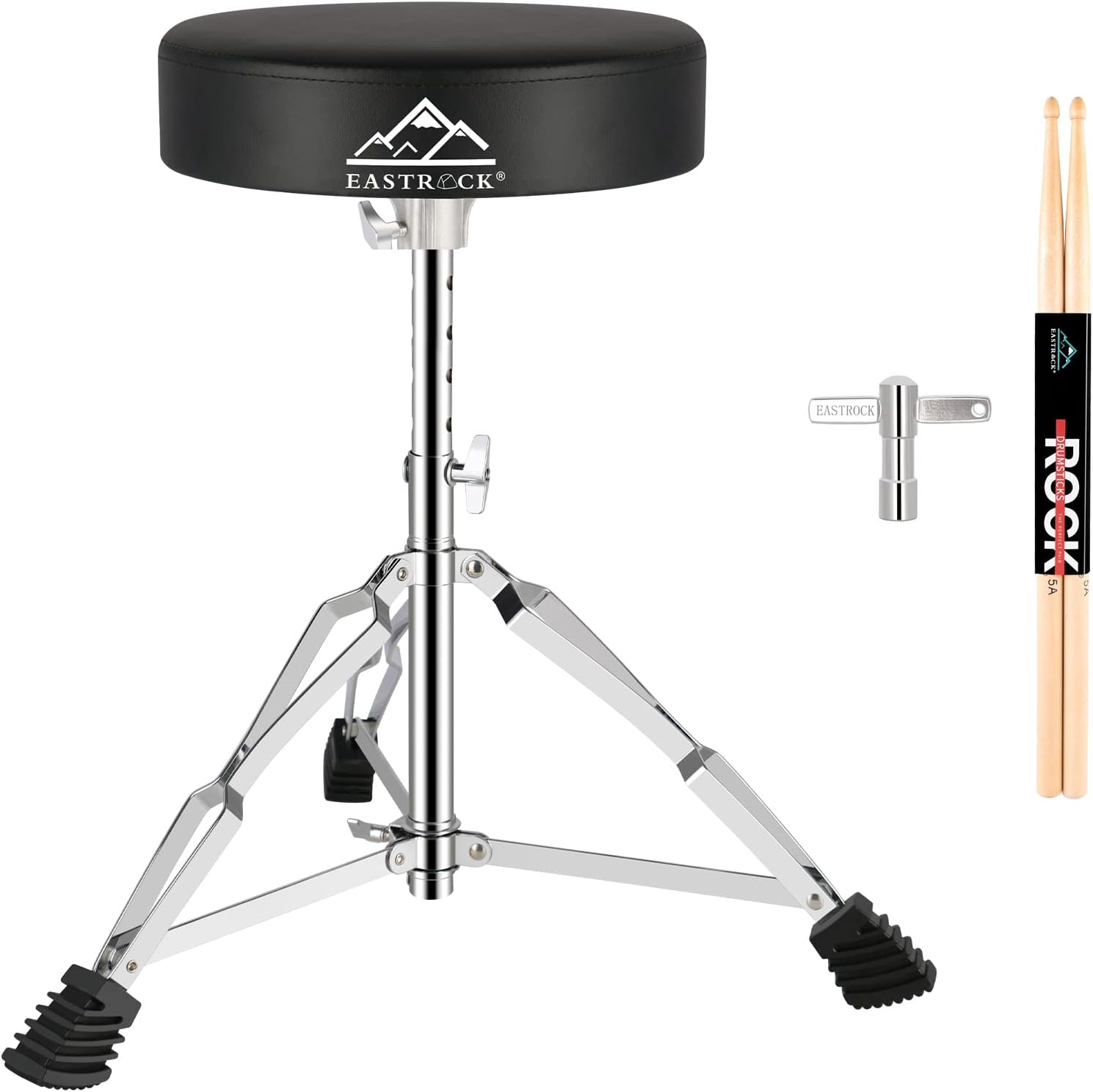 EASTROCK Drum Throne,Padded Drum Seat Drumming Stools with Anti-Slip Feet for Adults and Kids Drummers (Silver)