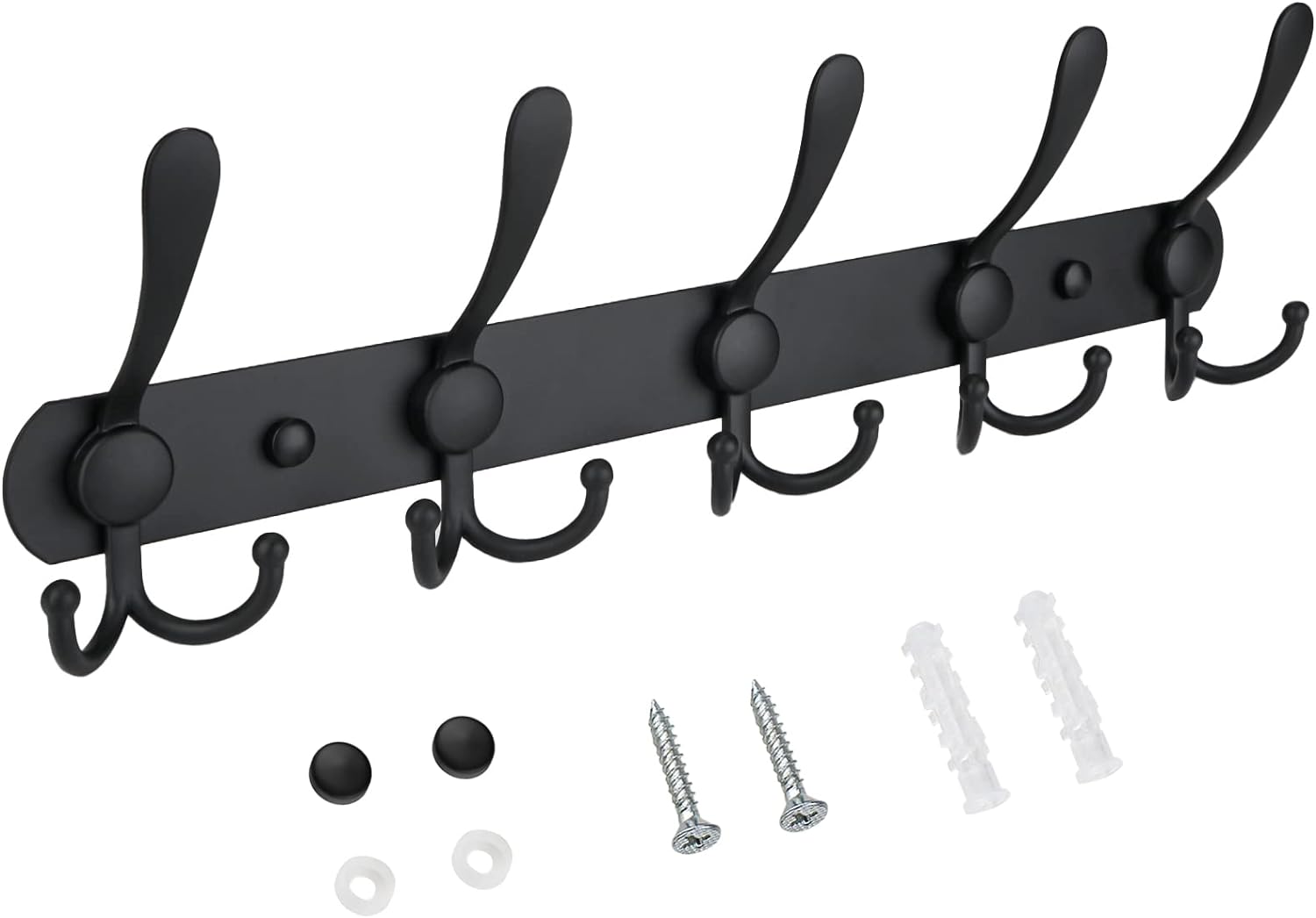 TICONN Wall Mounted Coat Rack, Five Heavy Duty Tri Hooks All Metal Construction for Jacket Coat Hat in Mudroom Entryway (Matte Black, 1-Pack)