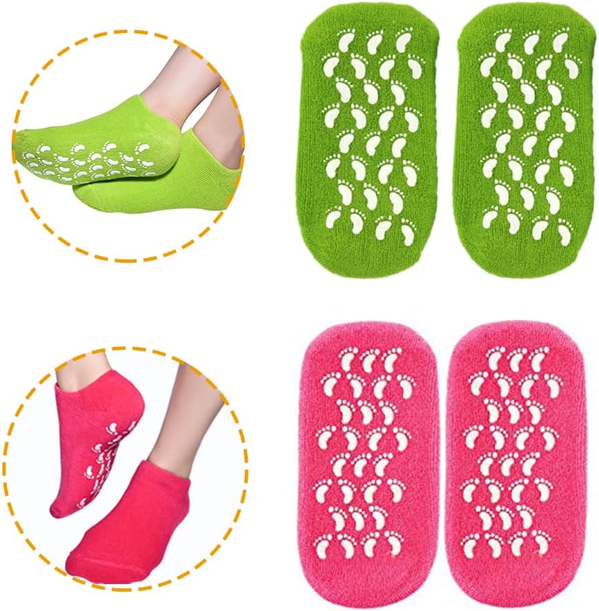 Moisturizing Socks, Gel Socks Soft Moisturizing Gel Socks, Gel Spa Socks for Repairing and Softening Dry Cracked Feet Skins, Gel Lining Infused with Essential Oils and Vitamins (Rose Red & Green)