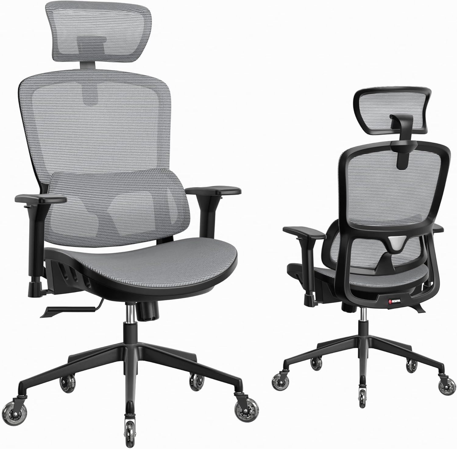 Office Chair Ergonomic Computer Chair,High Back Mesh Chairs,Computer Chair with Lumbar Support and Retractable Armrests,Swivel Mesh Office Chair for Home Office and Study,Grey