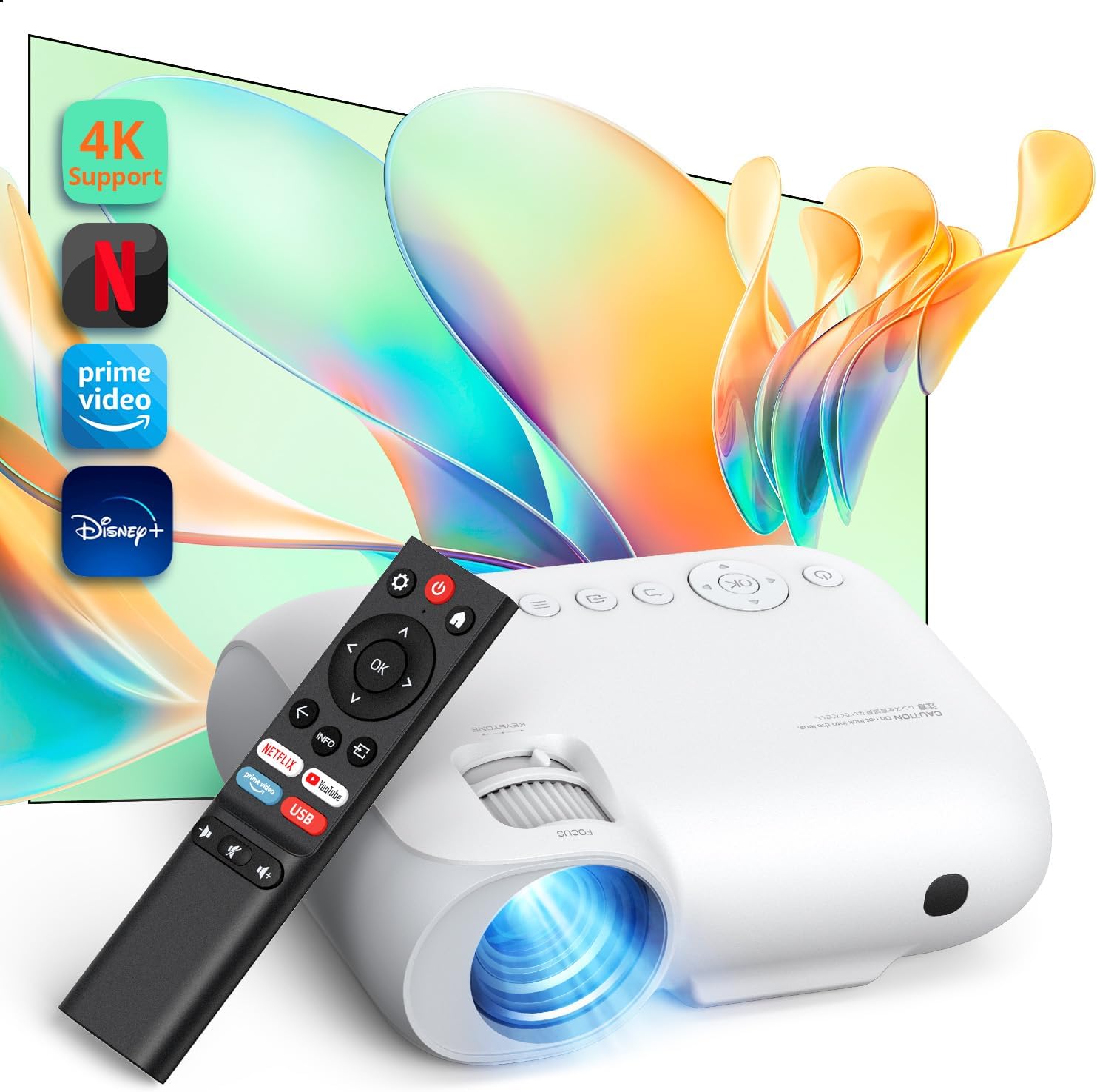 Netflix/Disney /Youtube Official4K Projector, WiFi 5G Dual-Bluetooth, Smart Projector Native 1080P 450 ANSI with zoom, 2024 Upgraded Home Cinema with integrated Prime Video/Hulu, Dolby/Android/iOS