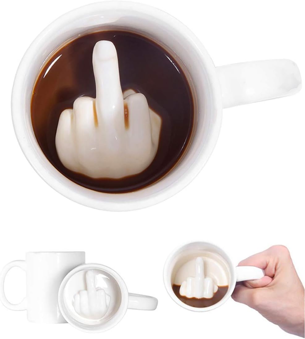 Up Yours Mug Thumbs Up Ceramic Middle Finger Coffee Cup 14 Ounces Milk Tea Funny Coffee Gift Mug for New Year, Christmas, Halloween and Birthday