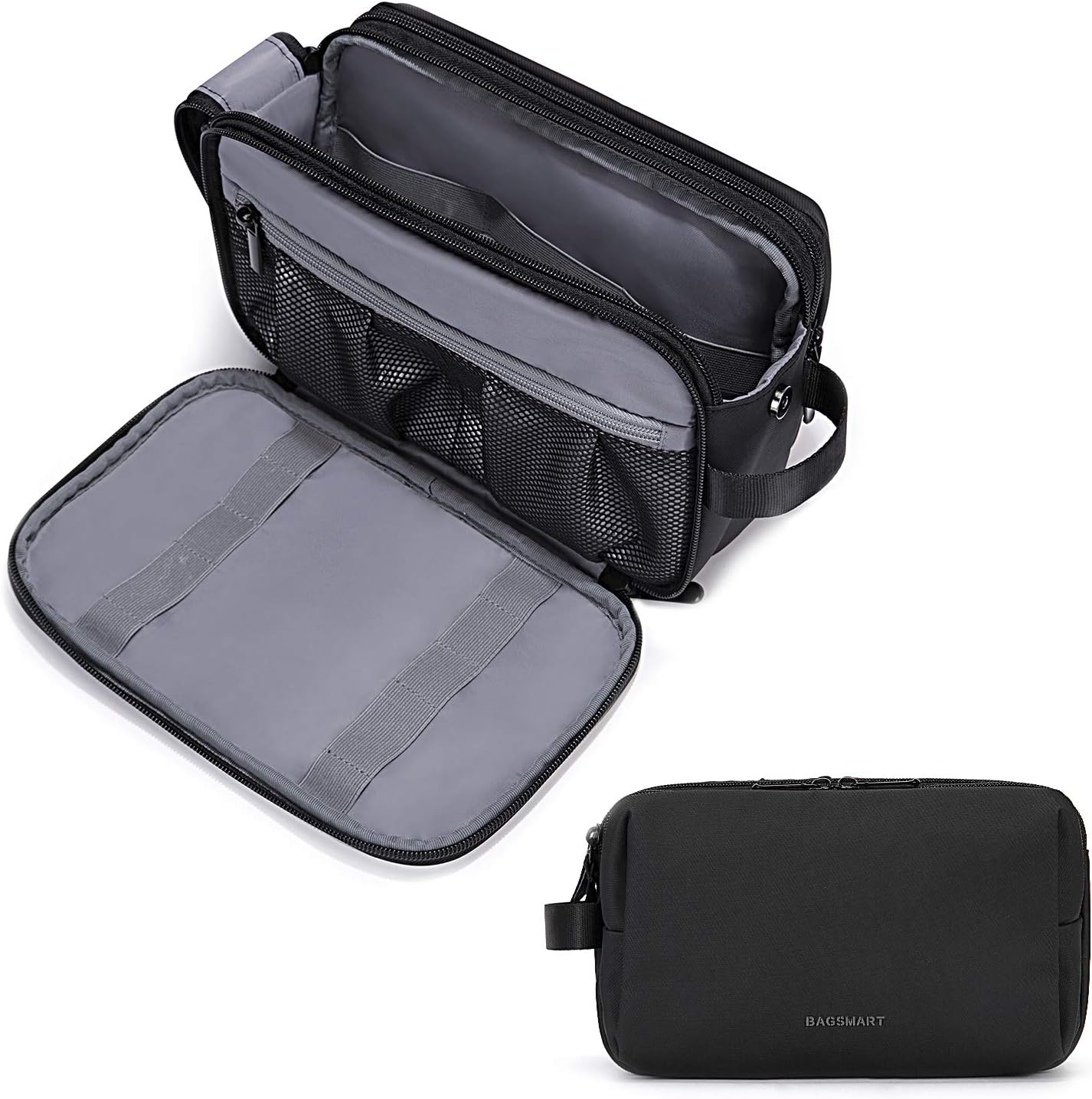 BAGSMART Toiletry Bag for Men, Travel Toiletry Organizer Dopp Kit Water-resistant Shaving Bag for Toiletries Accessories, Door Room Essentials, Black