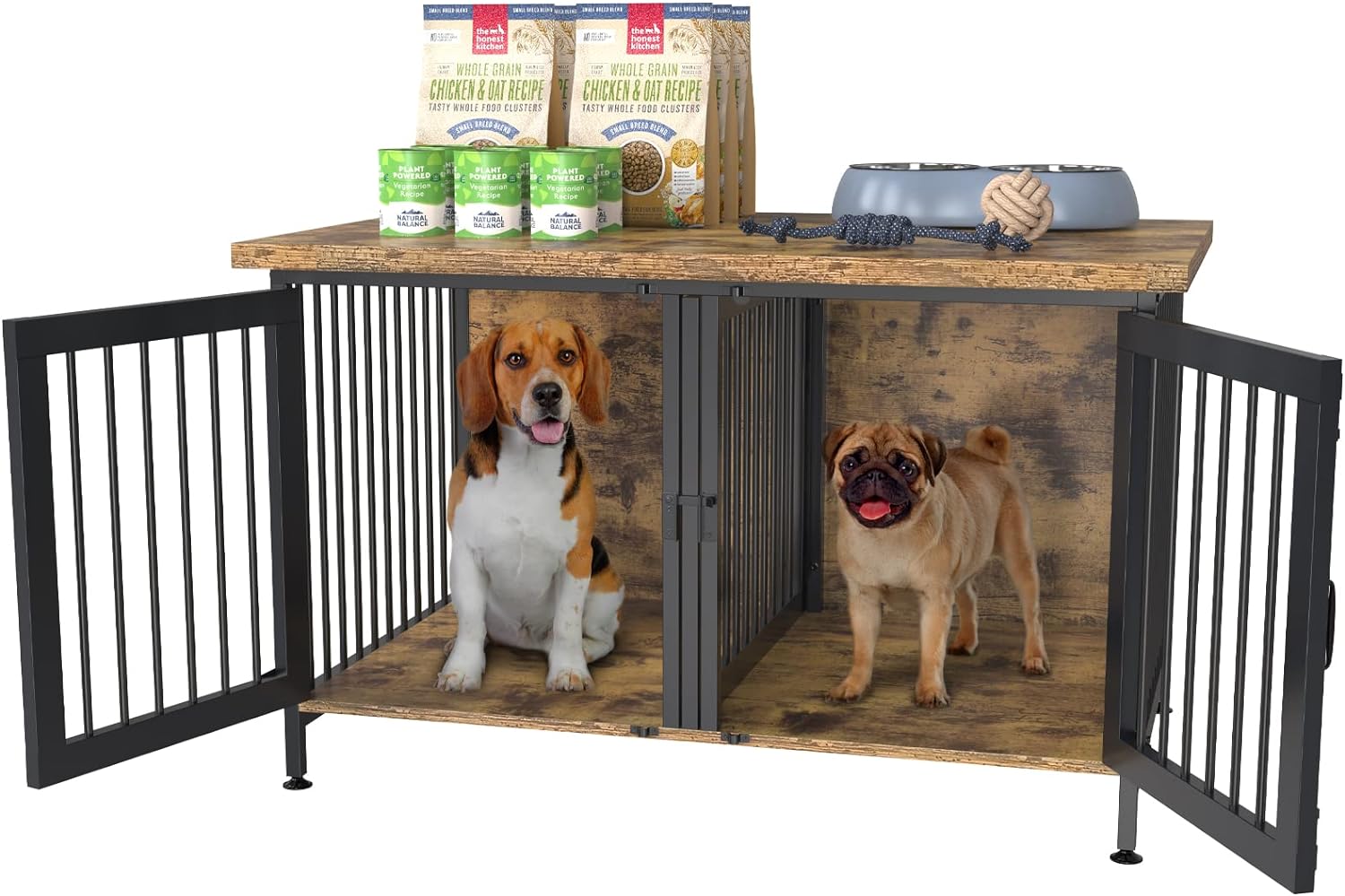 GDLF Double Dog Crate with Divider for 2 Small Dogs or 1 Dog, Furniture Style Kennel Indoor Cage with Removable Panel (Int.dims:36.2Wx24.5Dx21H)