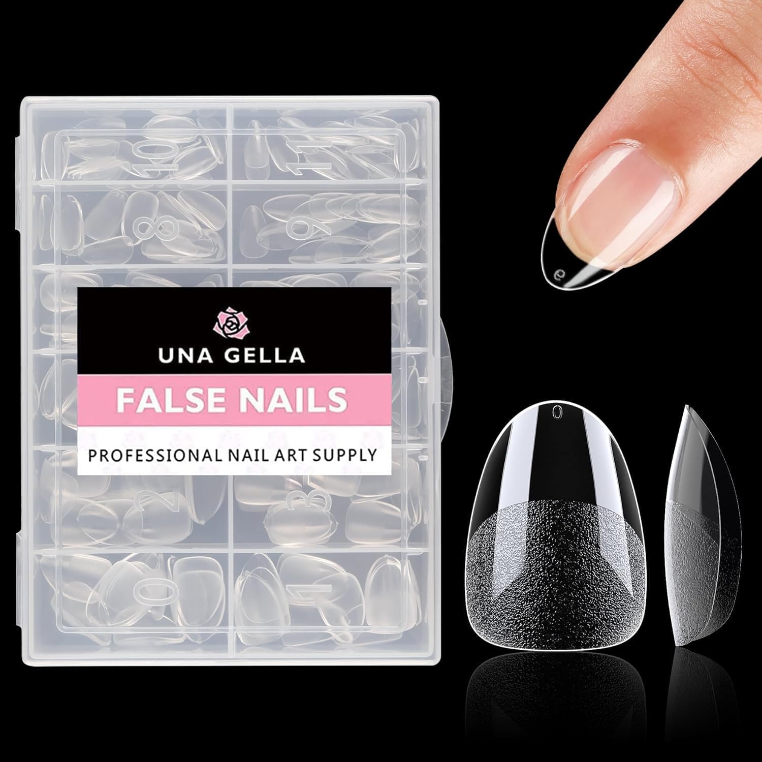 UNA GELLA Extra Short Almond Nail Tips, 312pcs XS Gel X Nail Tips Almond Pre-Shaped Half Matte Full Cover Nail Tips No Need File Clear Fake Nails Tips for Nail Extension Home DIY Nail Salon 12 Sizes