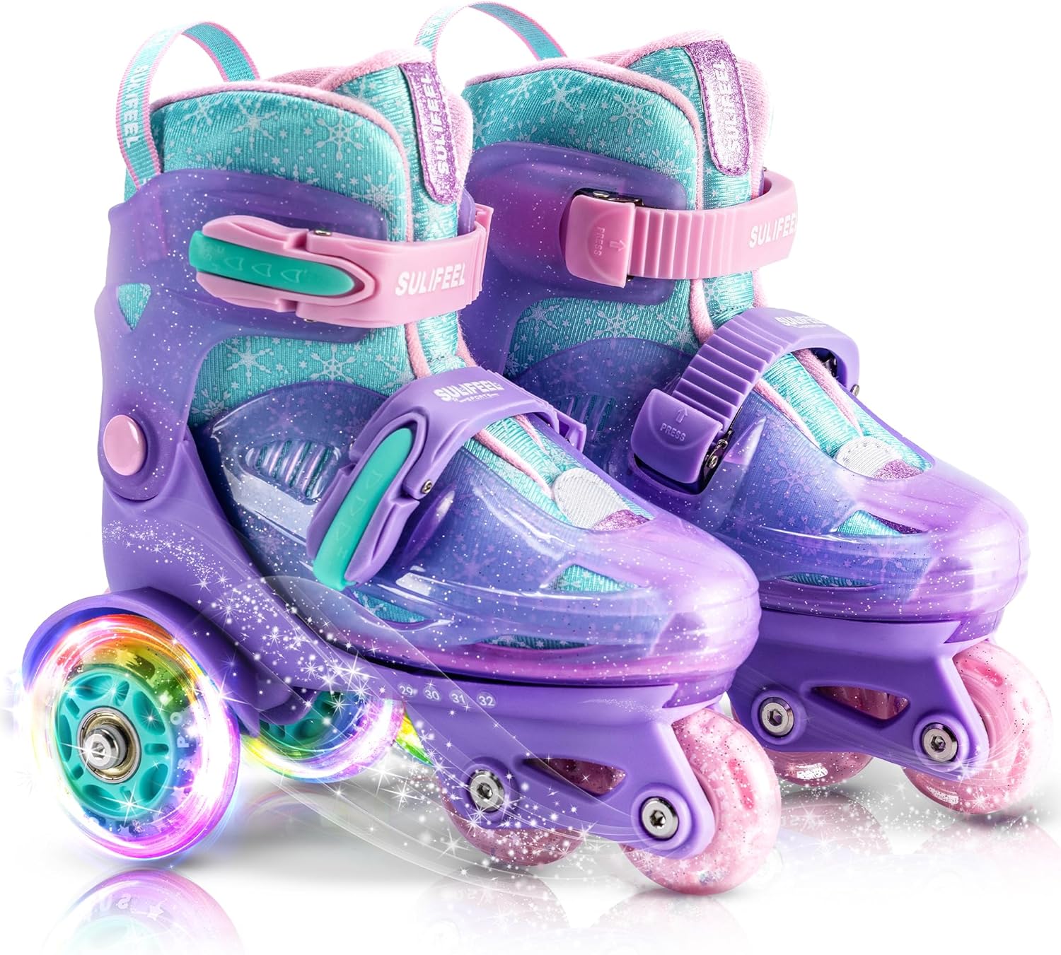 SULIFEEL Adjustable Roller Skates for Girls Boys Kids,Fun Illuminating Light Up Flash Wheels Three-Point Type Balance Suitable for Beginners Indoor Roller Skating