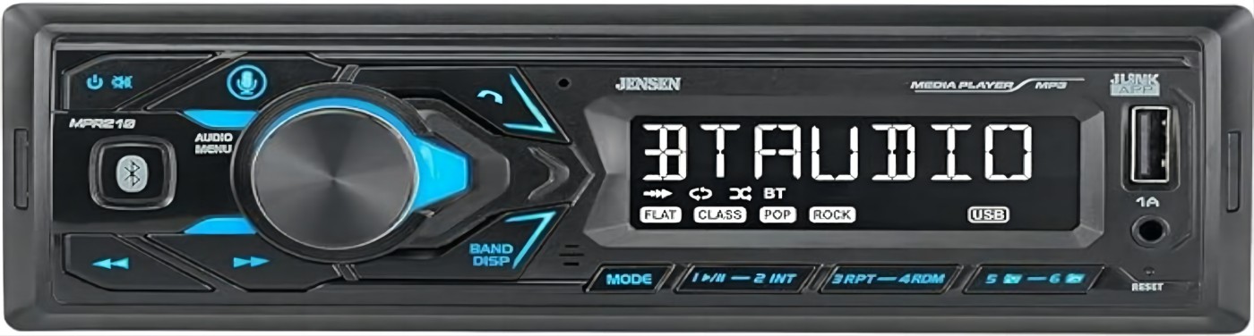 JENSEN MPR210 7 Character LCD Single DIN Car Stereo Radio | Push to Talk Assistant | Bluetooth Hands Free Calling & Music Streaming | AM/FM Radio | USB Playback & Charging | Not a CD Player