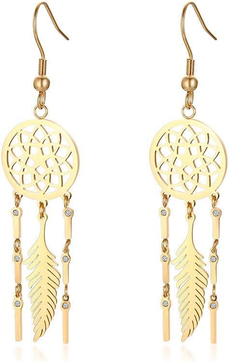 18k Gold Plated Boho Style Stainless Steel Dream Catcher Network Drop Dangle Earrings for Women Birthday Gifts