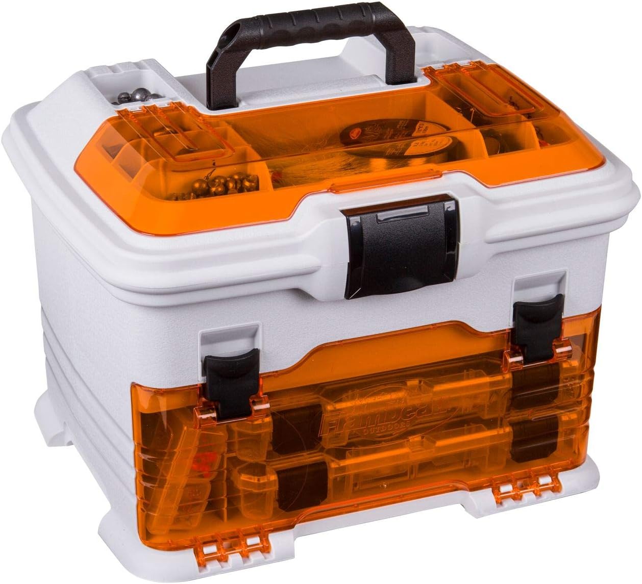 Flambeau Outdoors T4P Pro Multiloader, Portable Fishing & Tackle Storage Box with Zerust Anti-Corrosion Technology, White/Orange