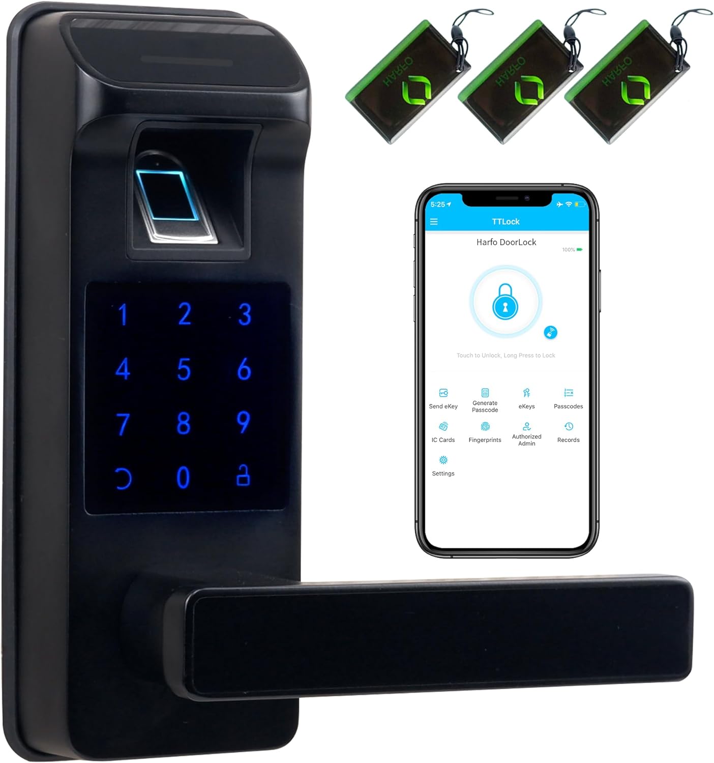 Harfo Smart Door Lock, Heavy Duty Keyless Entry Door Lock, Fingerprint Door Lock, Door Locks with Keypads, Full App Control Digital Door Lock, Keypad Lock Electronic Digital Biometric Door Lock(Black)