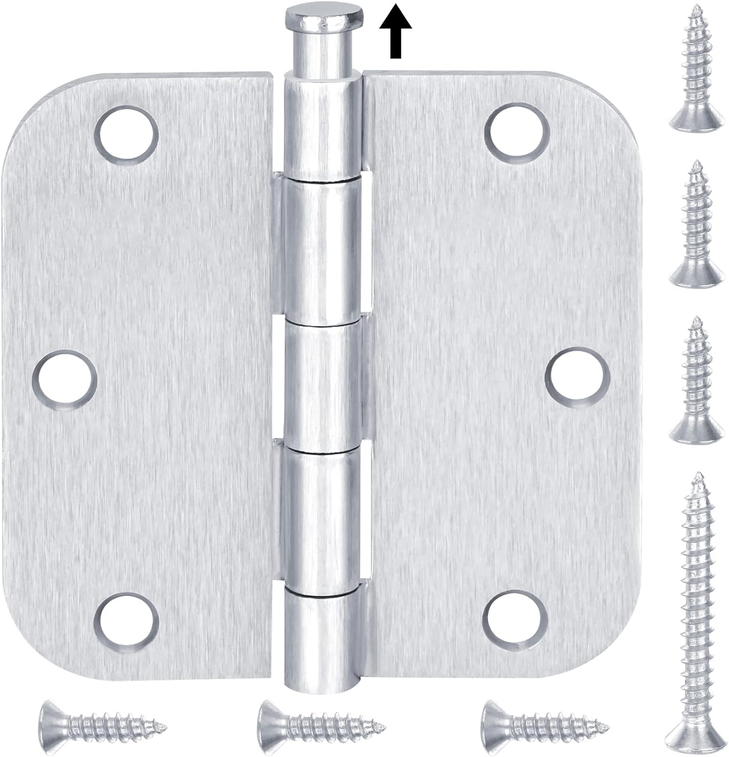 TICONN 18-pack 3.5 Inch Door Hinges with 5/8 Radius Corner, 3-1/2 x 3-1/2 Inch Iron Bifold Residential Doors Hardware (5/8 Radius Corner, Satin Chrome, 18 Pack)