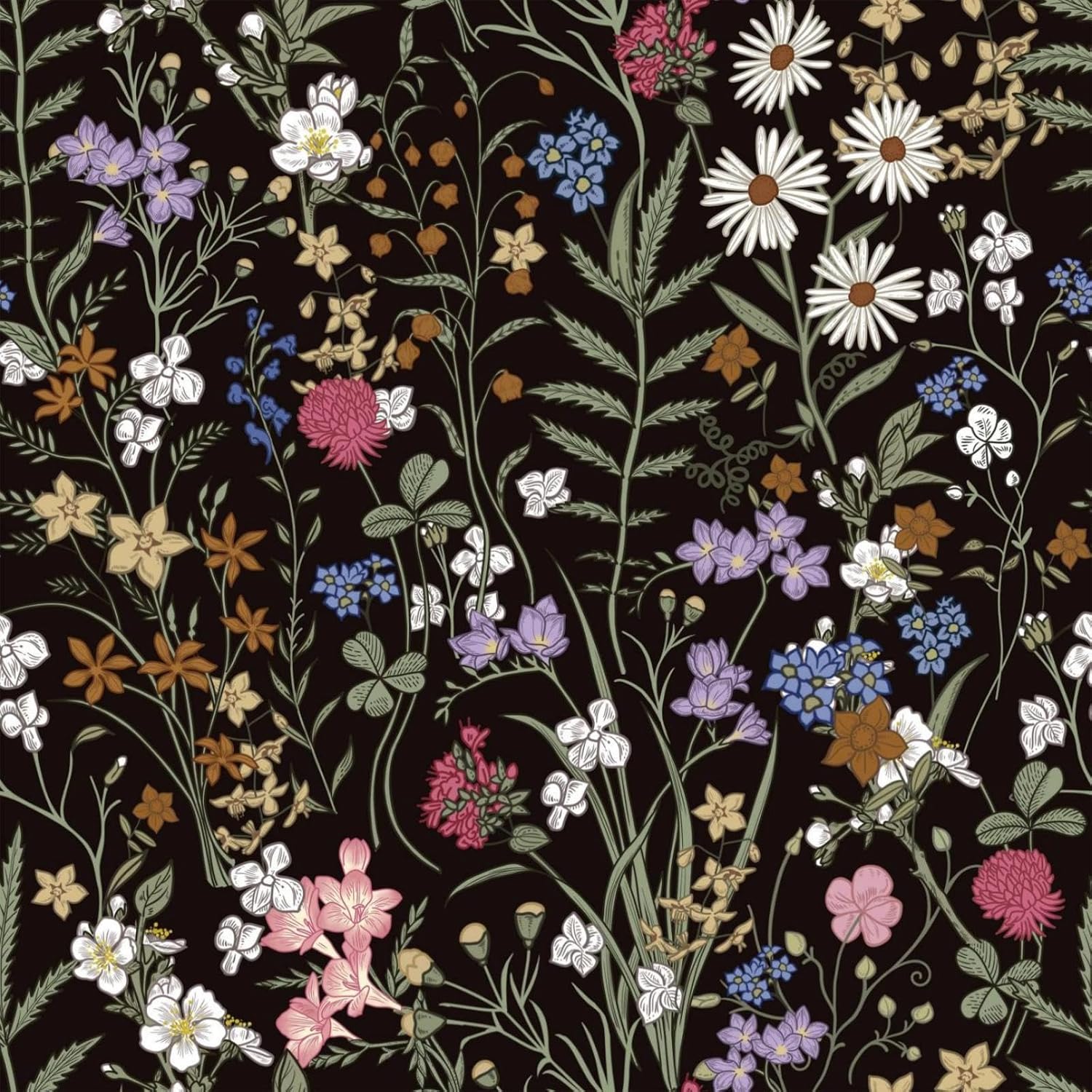 Abyssaly Black Floral Wallpaper Peel and Stick, Dark Floral Peel and Stick Wallpaper for Bedroom, Wildwood Wallpaper Contact Paper for Cabinets Thicken 17.7 in X 118 in