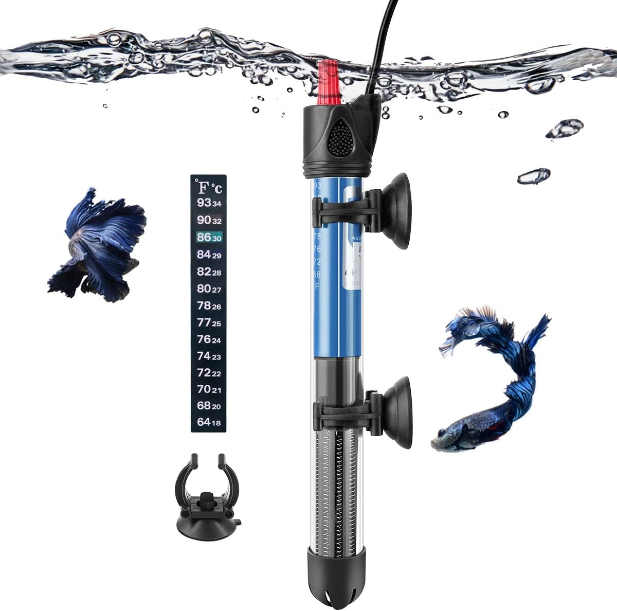 Hitop 25W/50W/100W/300W Adjustable Aquarium Heater, Submersible Glass Water Heater for 5  70 Gallon Fish Tank (50W)