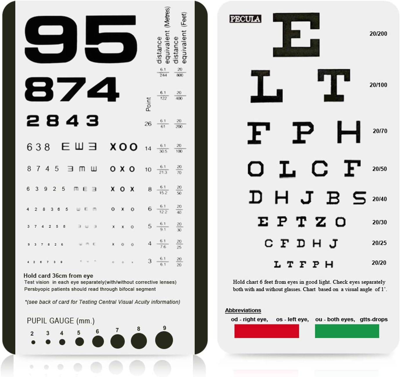 Eye Chart, Pocket Eye Chart, Snellen Pocket Eye Chart, Rosenbaum Pocket Eye Chart (2 in 1)