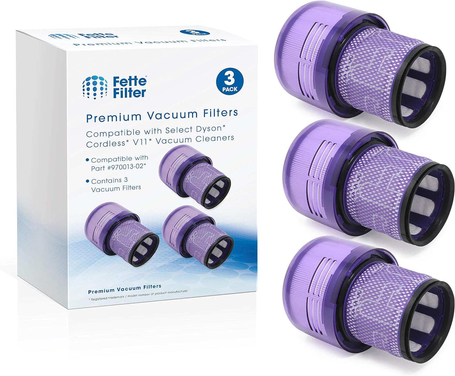 Fette Filter - 3 Pack Vacuum Filters Replacement Parts Compatible with Dyson V11 Torque Drive V11 Animal V11 Complete V11 Extra V15 Detect V15s Detect Submarine Vacuums Part # 970013-02, 97001302