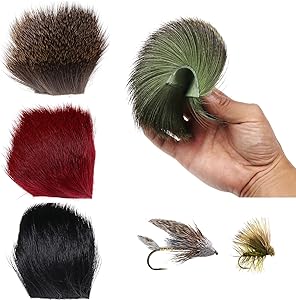 4 Color Combo Kit Fly Tying Deer Hair Patches Caddis Dry Fly Tying Material Natural and Died Orange Black Red Green