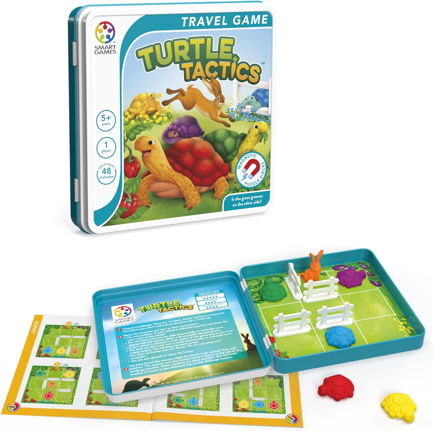 SmartGames Turtle Tactics Metal Box Travel Game with 48 Challenges for Ages 5 - Adult