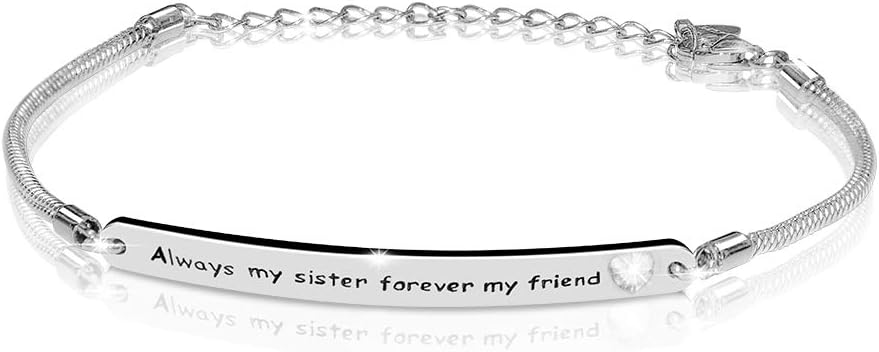 AOBOCO Sterling Silver Sister Bracelet Embellished with Crystals from Austria, Always My Sister Forever My Friend, Inspirational Christmas Anniversary Birthday Jewelry Gifts for Sister Best Friend