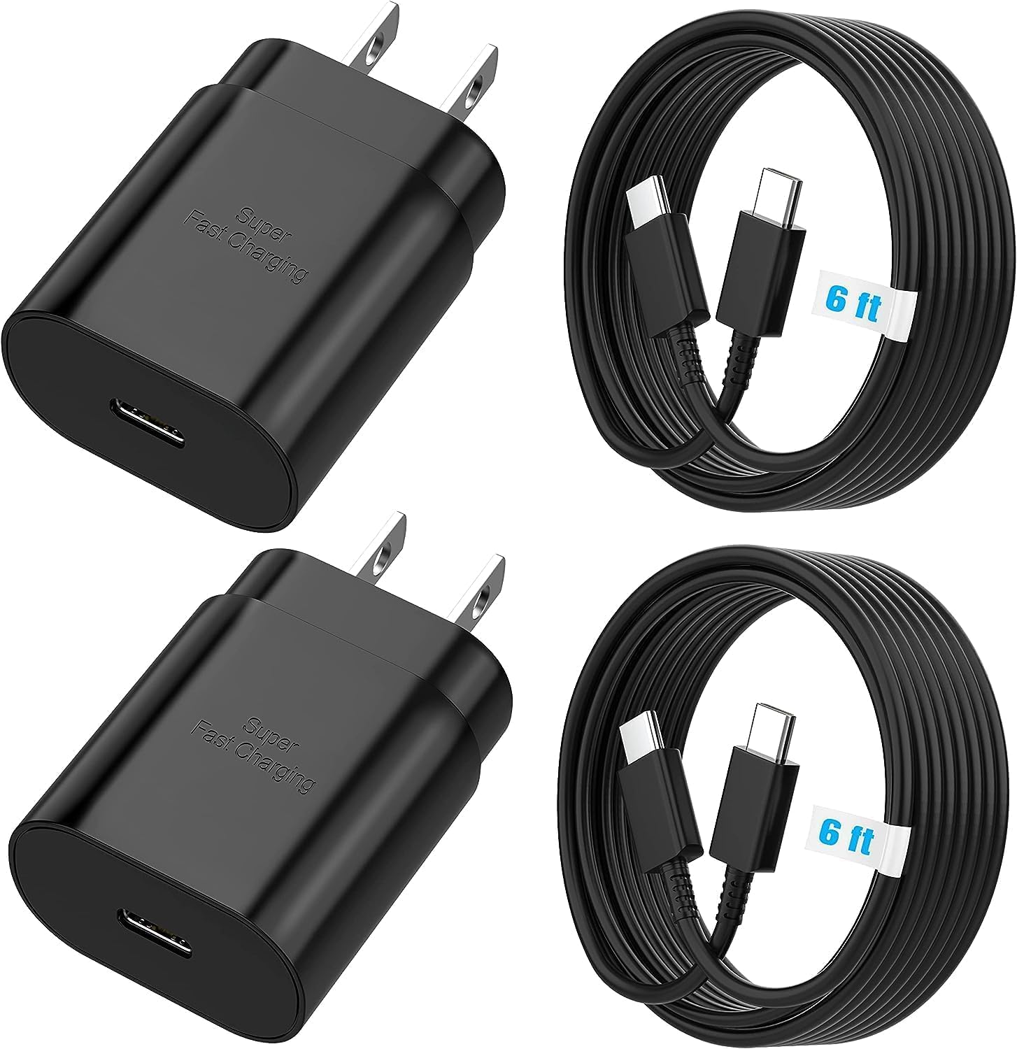 Android Charger 25W, for Samsung Charger, Super Fast Charging USB C Block, Type C Charge Cable Cord 6ft for Galaxy S24/S24 Plus/S23/S22/S21/S20/Note 20/Z Fold 3/4/5/Tablet/Watch-2Pack