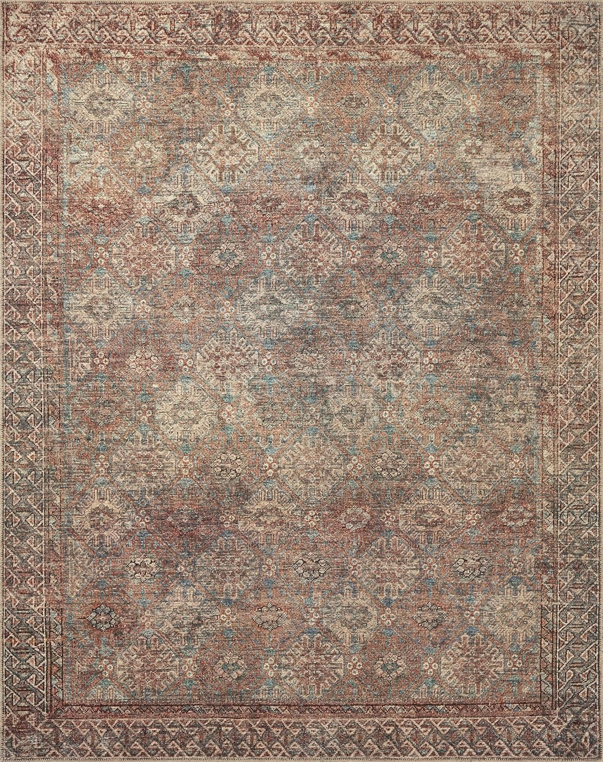 Loloi Amber Lewis x Billie Collection, Aqua & Rust 6'-0 x 9'-0 Area Rug  Antique & Distressed Accent Rugs for Living Room, Bedroom, Entryway & Hallway, No Shed High Traffic Area Home Decor Rug