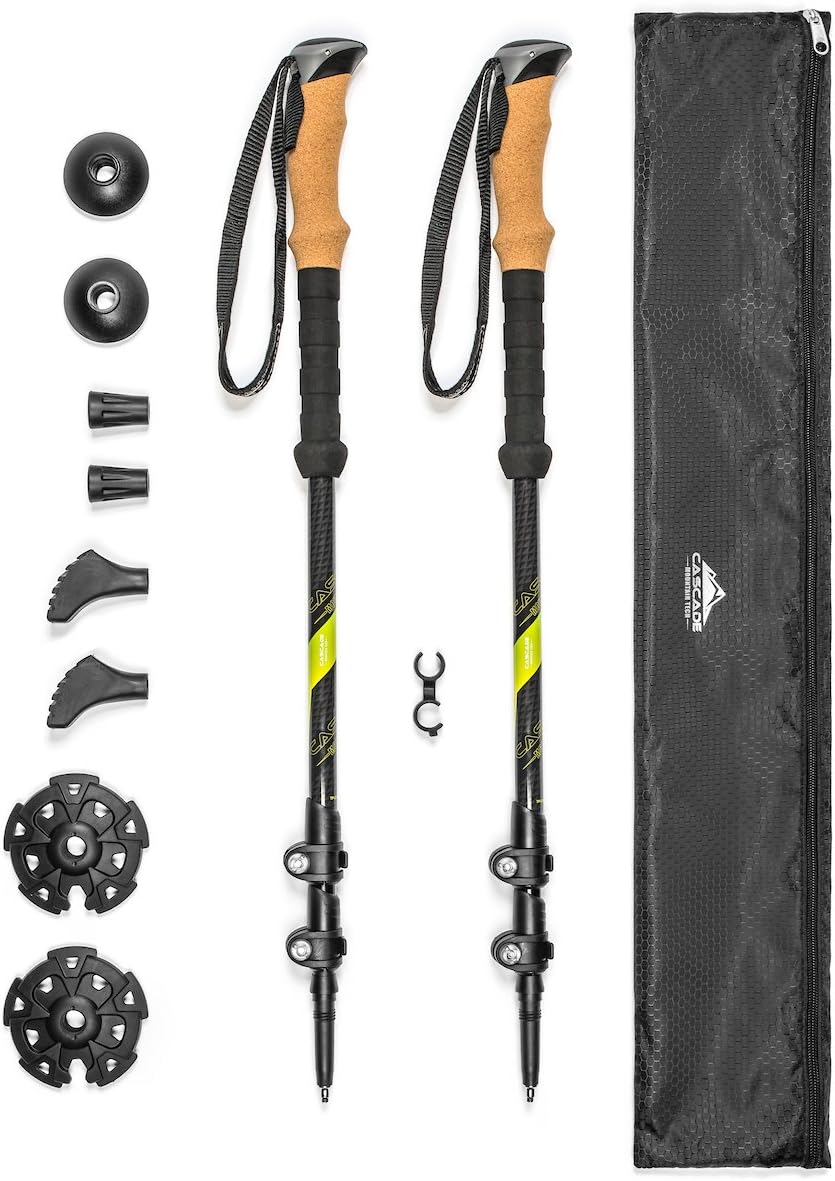 Cascade Mountain Tech Trekking Poles - Carbon Fiber Walking or Hiking Sticks with Quick Adjustable Locks