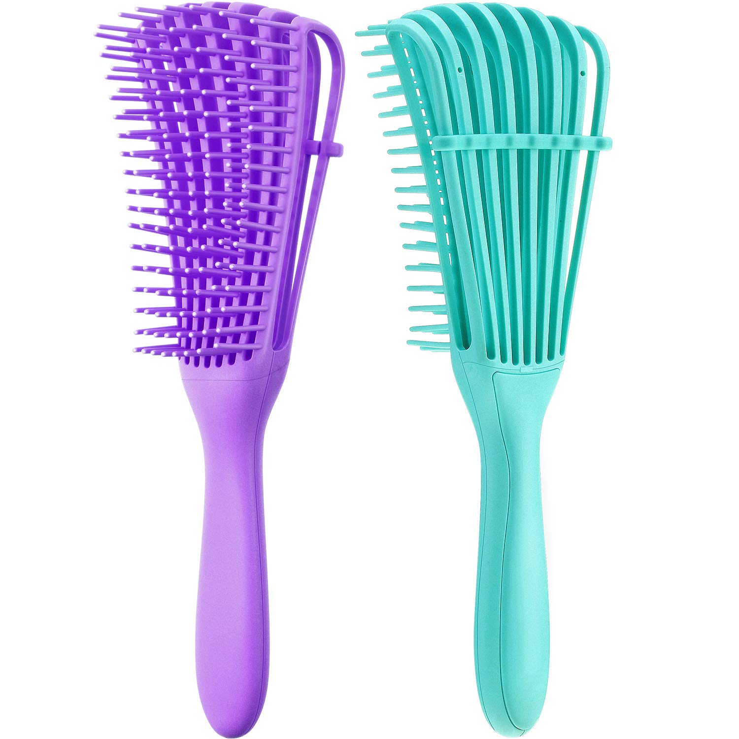 2 Pieces Detangling Brush for Afro America/African Hair Textured 3a to 4c Kinky Wavy/Curly/Coily/Wet/Dry/Oil/Thick/Long Hair, Knots Detangler Easy to Clean (Green, Purple)