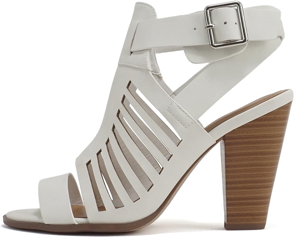 Soda Yummy ~ Gladiator Cutout Stacked Heel Sandal Shoes with Adjustable Ankle Buckle