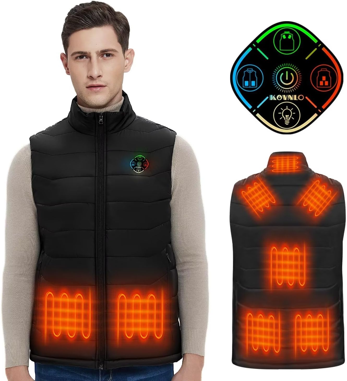 KOVNLO Heated Vest for Men, Smart Controller with Lights-out Design, Electric Heated Jackets (Battery Pack Not Included)