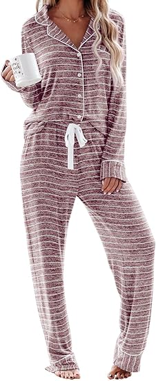 Aamikast Women' Pajama Sets Long Sleeve Button Down Sleepwear Nightwear Soft Pjs Lounge Sets