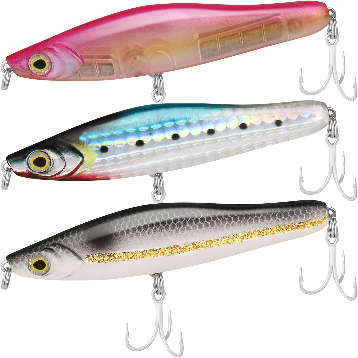 TRUSCEND Top Water Fishing Lures with BKK Hooks, Multifunction Plopper Fishing Lures for Bass Catfish Pike Perch, Topwater Bass Bait Lure with Propeller Tail, Pencil Floating Lure