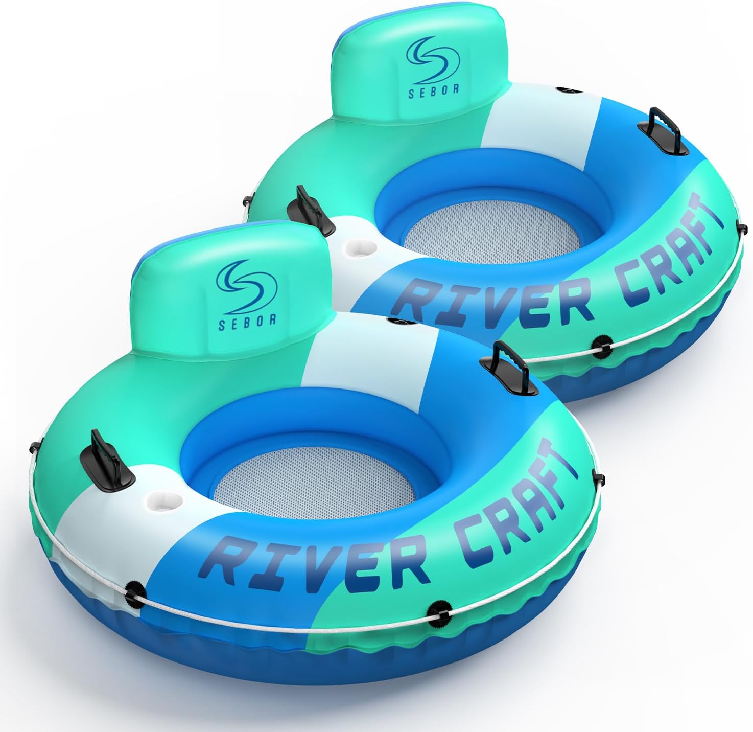 Heavy Duty River Tube, Inflatable Floating Tube with Backrests, Cupholders & Handles - Extra Large, Deluxe Pool Tube for Summer Relaxation