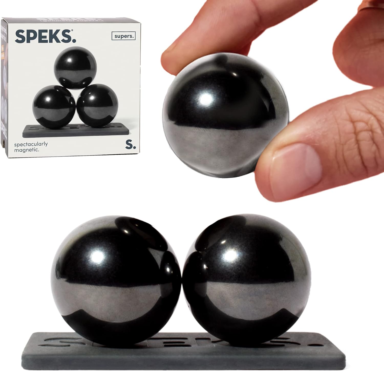 Speks Supers Magnetic Balls | Fidget Toys for Adults and Desk Toy for Office with Display Plate | Set of 3, Gunmetal