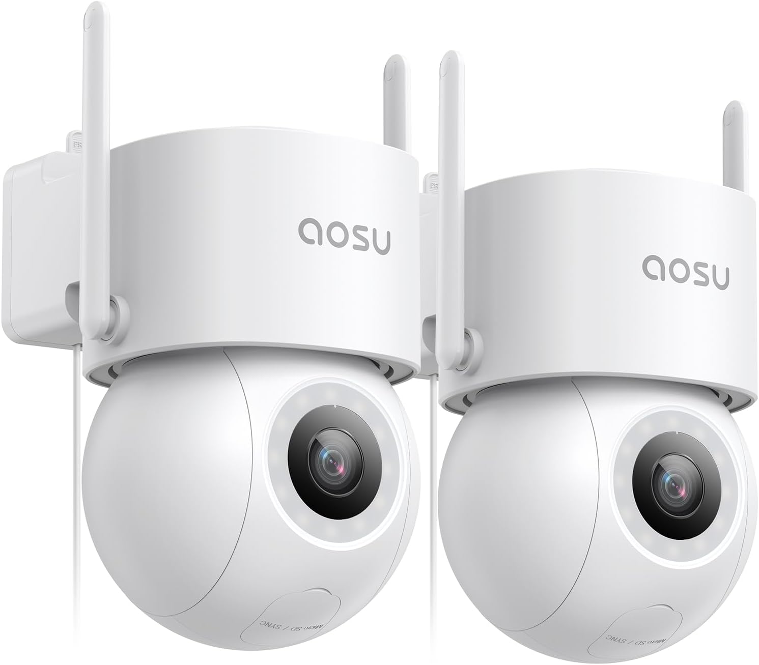 AOSU 2 Pack Wired Security Camera Outdoor - 3K Smart 24/7 Recording WiFi Camera for Home Security w/Sound Light Alerts, AI Surveillance, 360 View, Auto-Tracking, No Monthly Fee (2.4Ghz WiFi Only)