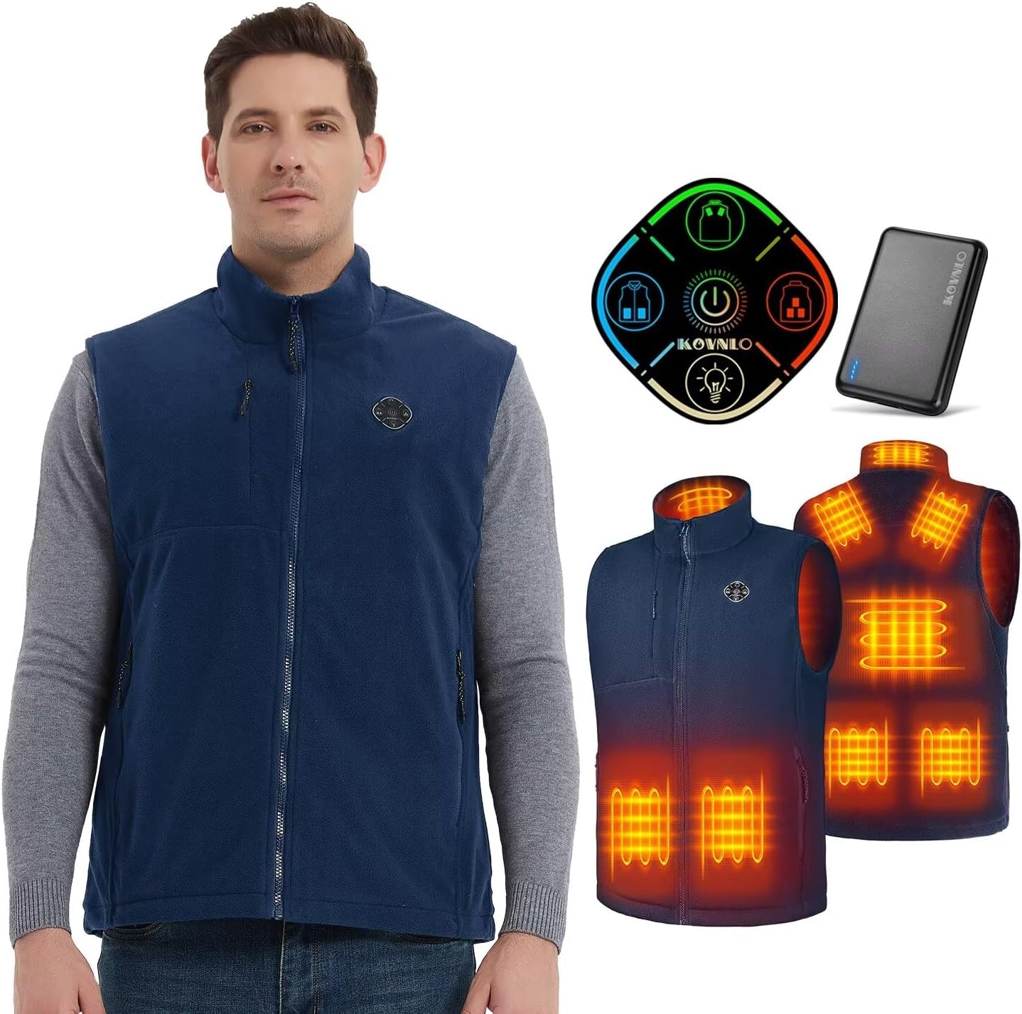 KOVNLO Heated Vest for Men with Battery Pack Included, Soft Fleece Smart Electric Lightweight Heated Jacket