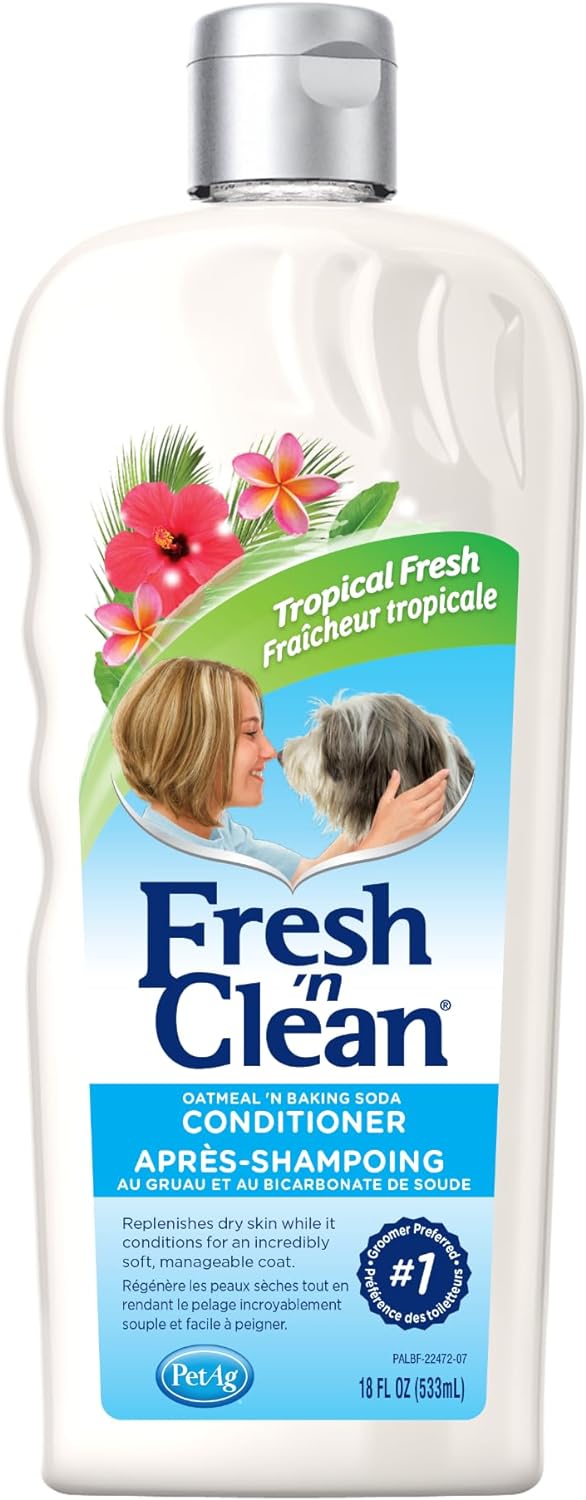 Pet-Ag Fresh n Clean Oatmeal n Baking Soda Conditioner, Tropical Fresh Scent - 18 oz - Gently Cleans, Soothes & Deodorizes Dogs with Vitamin E & Aloe Vera - Soap Free