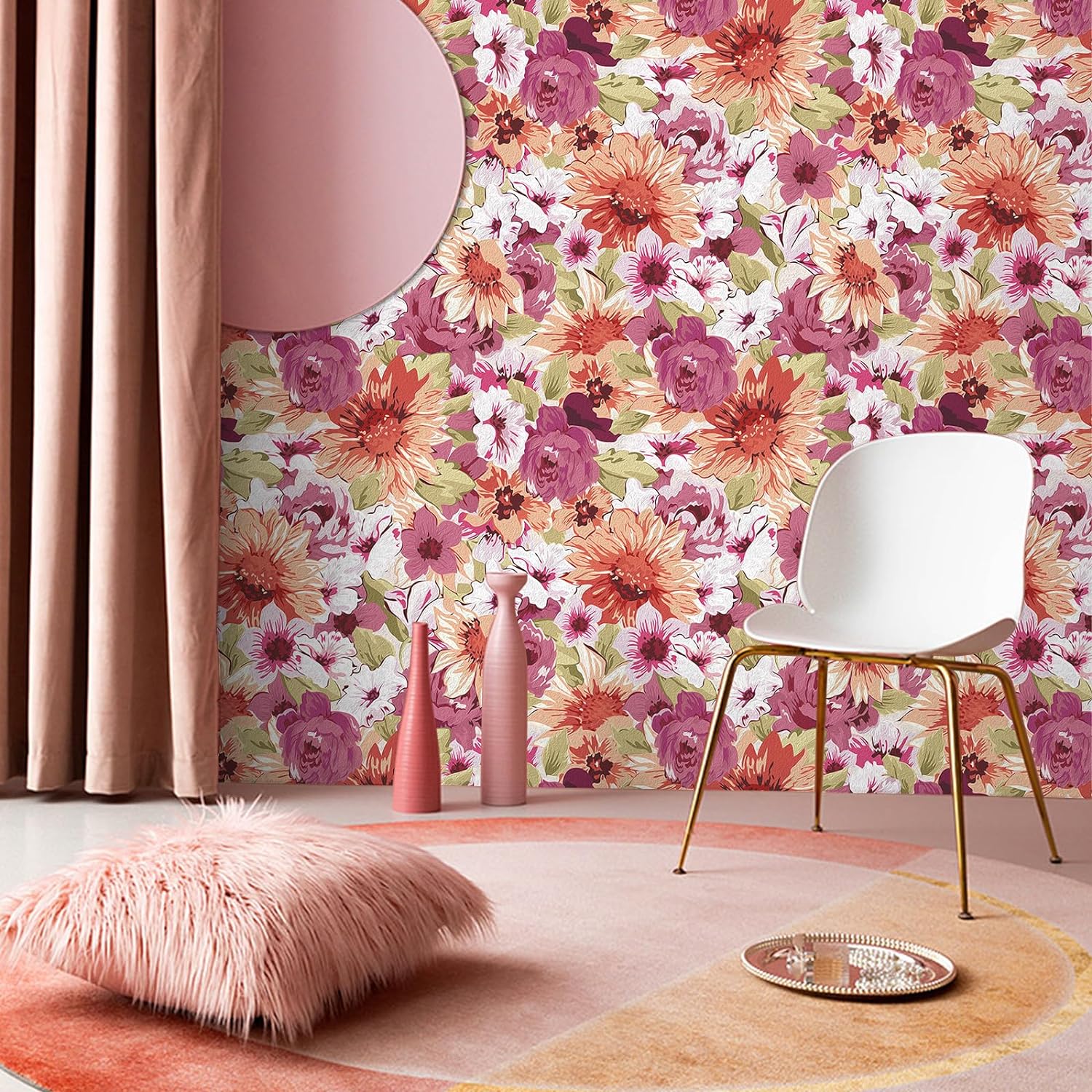 Abyssaly Pink Floral Wallpaper Peel and Stick Modern, Pink White Floral Contact Paper for Bedroom,Vinyl Self Adhesive Removable Wallpaper for Wall Decorative 17.7 in X 118 in