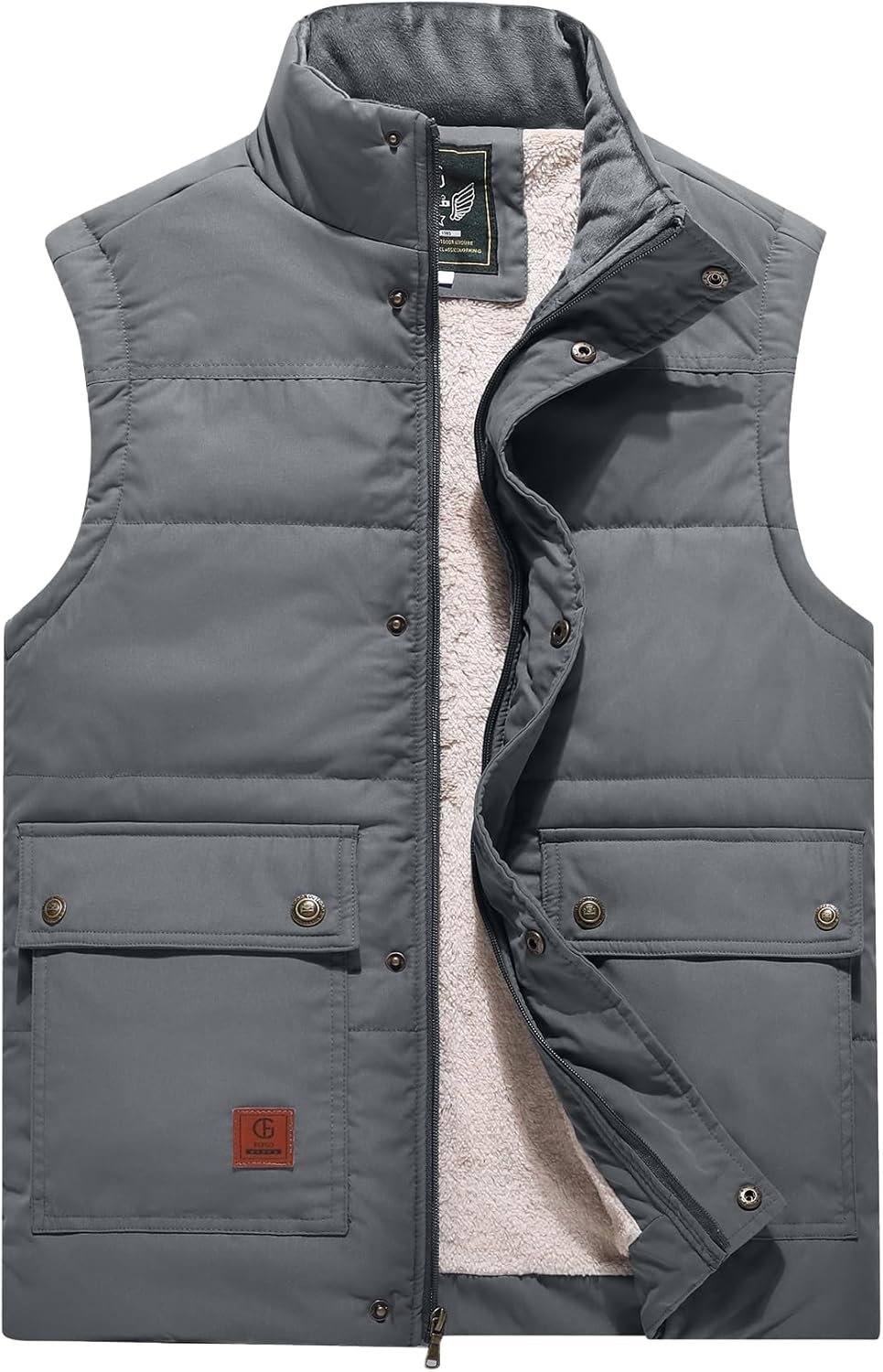 Flygo Men' Winter Warm Outdoor Padded Puffer Vest Thick Fleece Lined Sleeveless Jacket