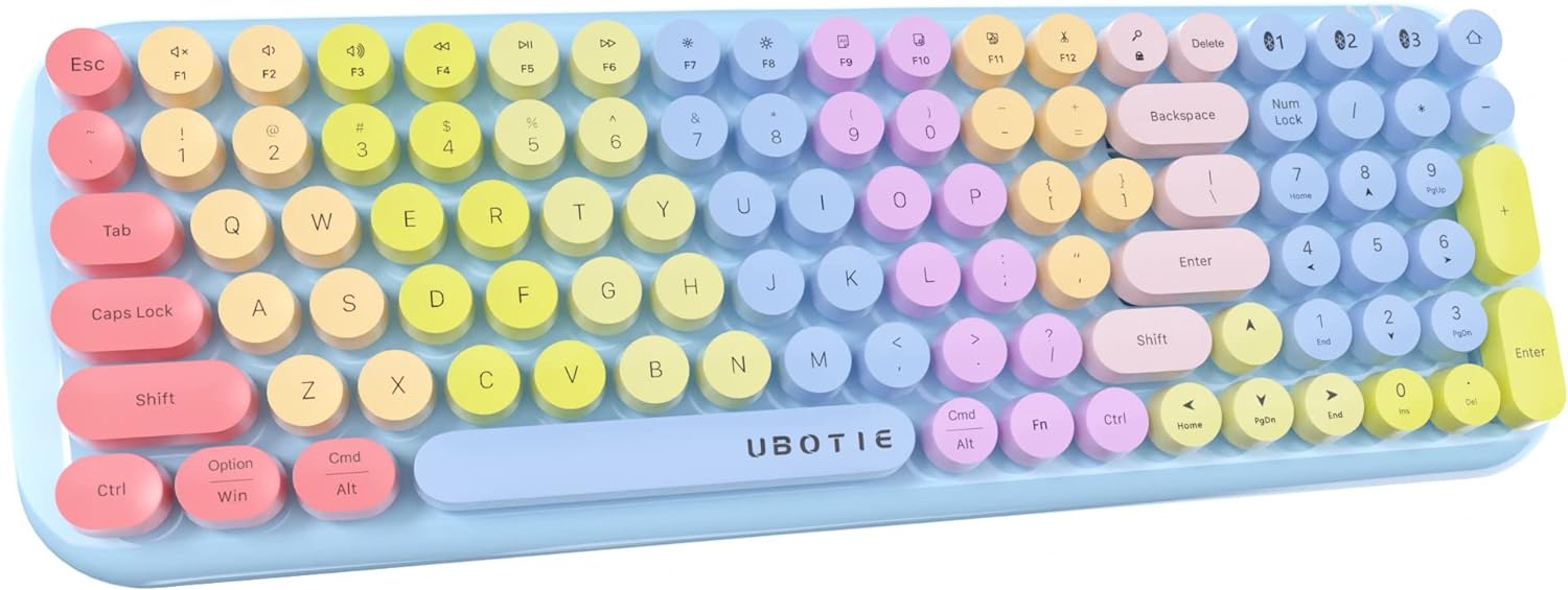 UBOTIE Colorful Bluetooth 100Keys Keyboards, Wireless Compact Rainbow Gradual Colors Retro Typewriter Flexible Keyboard for Tablet, Cellphones, PC