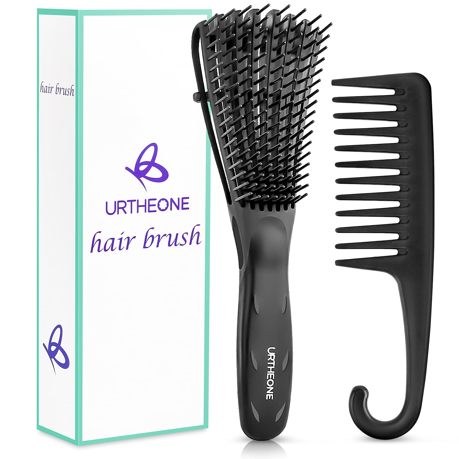 Detangling Hair Brush, Detangling brush for Adults and Kids, Comb Set for Kinky Curly Coily and Wavy Hair, For Wet and Dry Hair, Afro American Type 3a-4c, Comfortable Grip, Easy to Clean(Black)