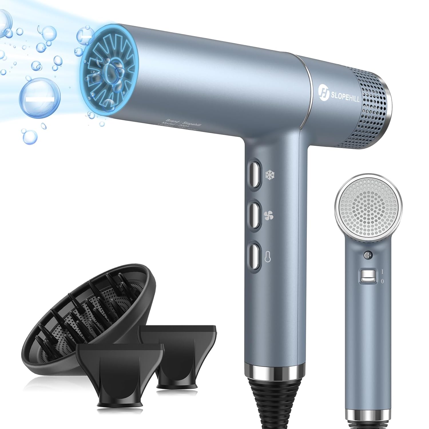 Slopehill Hair Dryer with Unique Brushless Motor | IQ Perfetto | Innovative Microfilter | Oxy Active Technology | Led Display (Blue)