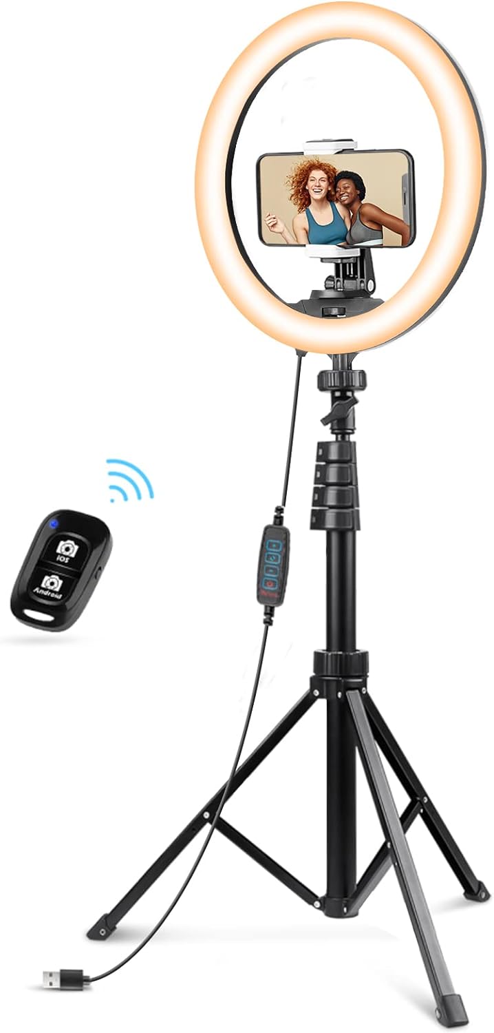 UBeesize 12'' Ring Light with 62'' Selfie Stick Tripod, LED Ring Light with Stand and Phone Holder for Recording/Makeup/YouTube/TIK Tok, Compatible with Cell Phone, Camera