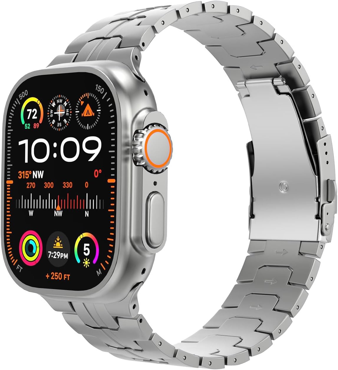 MoKo Titanium Band Compatible with Apple Watch Ultra 2 Strap 49mm 45mm 44mm 42mm, Metal Strap with Folding Clasp for iWatch Ultra SE Series 9 8 7 6 5 4 3 2 1 Replacement Wristbband for Men