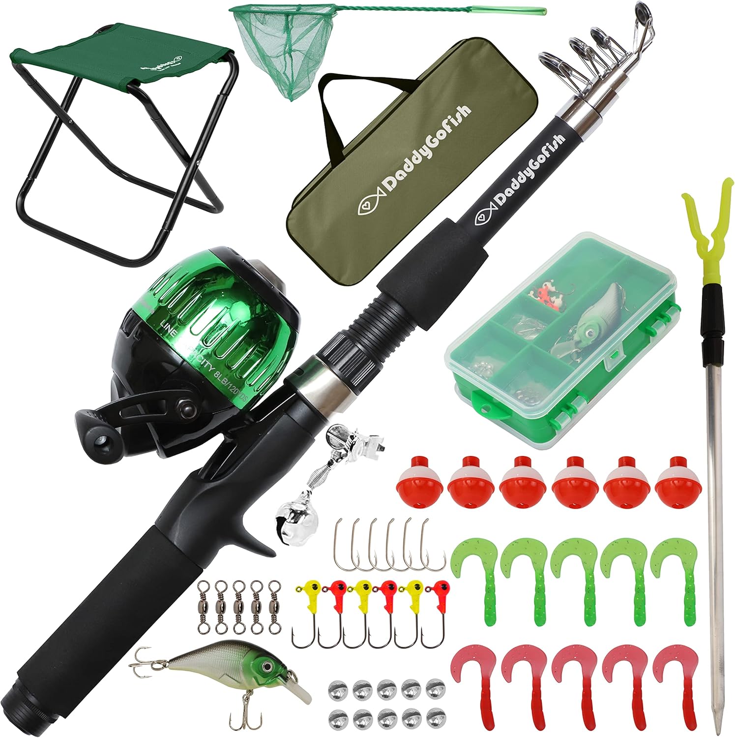 Kids Fishing Pole - Rod Reel Combo Tackle Box Starter Set - First Year Small Dock Gear Kit for Boys Girls Toddler Youth Age Beginner Little Children Junior Anglers