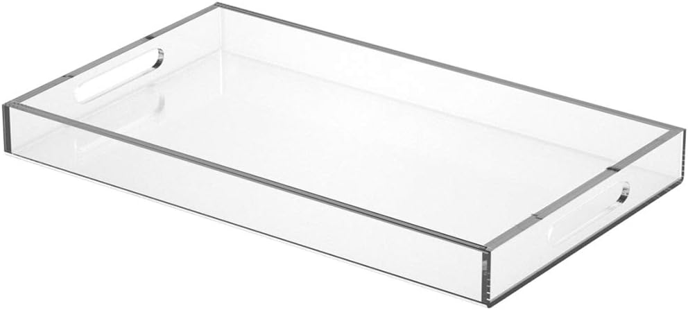 NIUBEE Acrylic Serving Tray 12x20 Inches -Spill Proof- Clear Decorative Tray Organiser for Ottoman Coffee Table Countertop with Handles