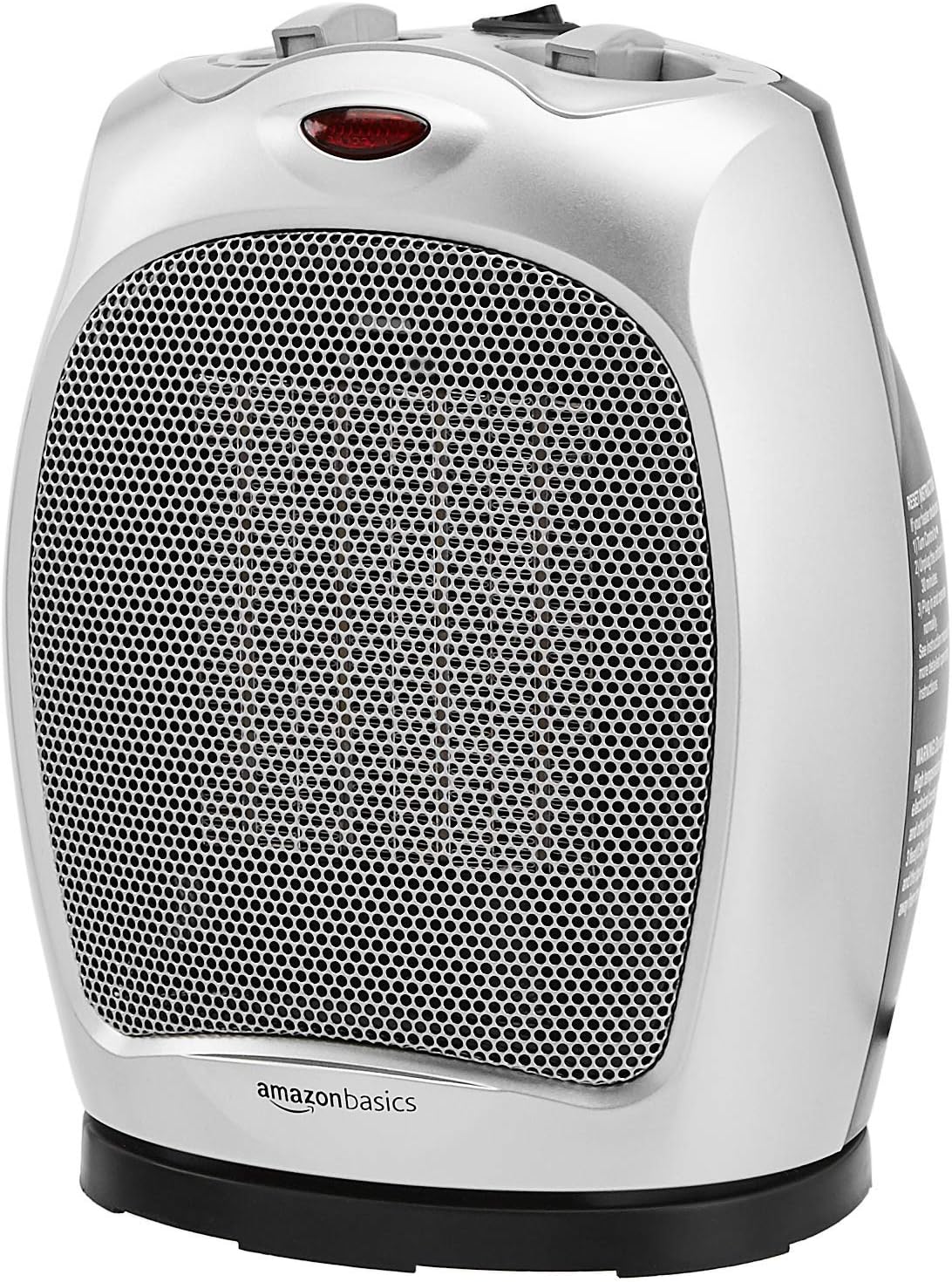 Amazon Basics 1500W Oscillating Ceramic Heater with Adjustable Thermostat, Silver, 7.52D x 6.34W x 10.04H