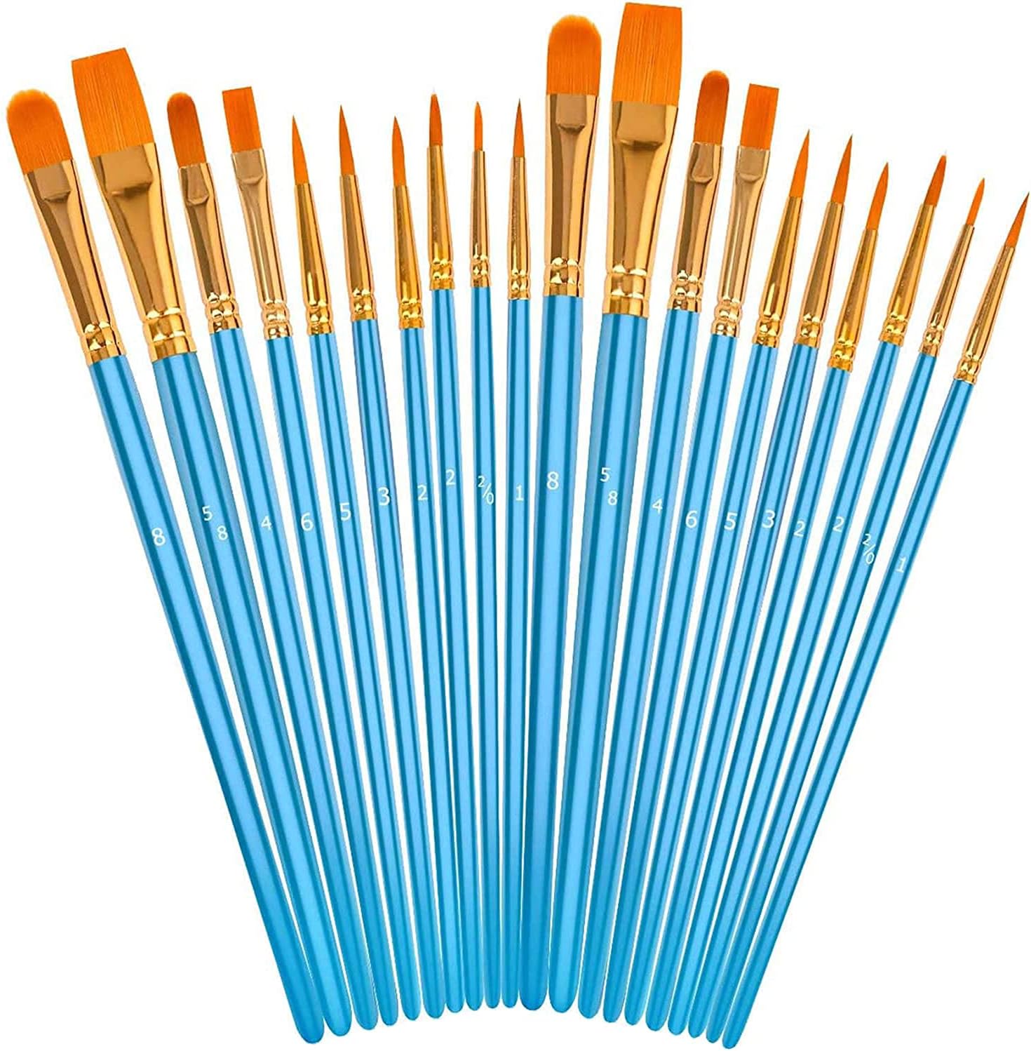 Soucolor Acrylic Paint Brushes Set, 20Pcs Round Pointed Tip Artist Paintbrushes for Acrylic Painting Oil Watercolor Canvas Boards Rock Body Face Nail Art, Halloween Pumpkin Ceramic Crafts Supplies