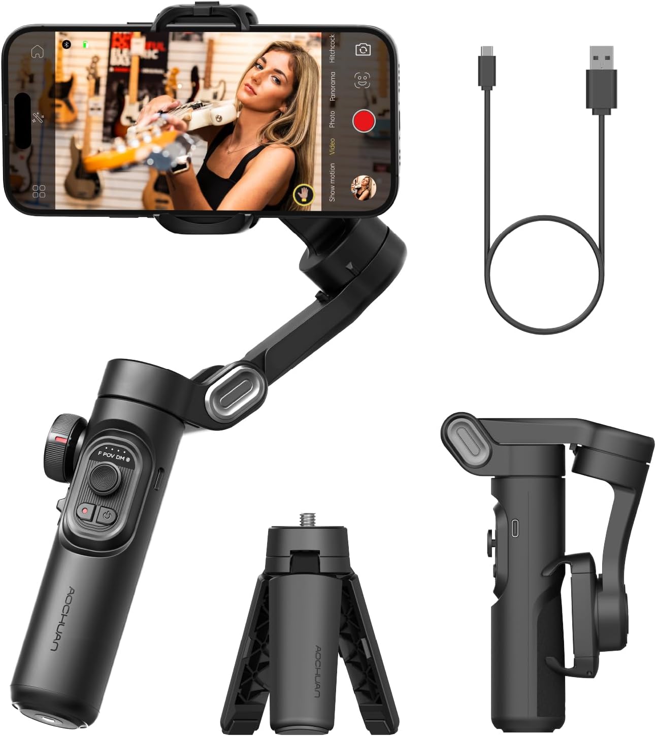 Phone Gimbal Stabilizer 3-Axis Smartphone Foldable Gimbal for iPhone Gimble with Focus Wheel TikTok YouTube Vlog Stabilizer for iPhone 15 14 13 12 Pro Max&Android-Smart XE