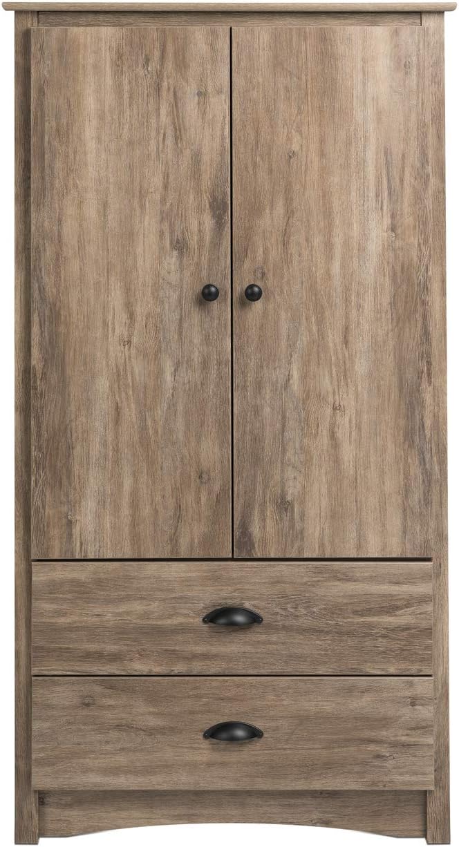 Prepac Salt Spring Rustic Wardrobe Closet with Drawers and 2 Doors, Farmhouse Armoire Portable Closet 22 D x 31.5 W x 58.75 H, Drifted Gray, DDC-3359-K