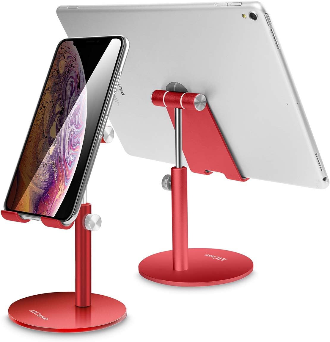 Adjustable Tablet/Phone Stand, AICase Telescopic Adjustable iPad Stand Holder,Universal Multi Angle Aluminum Stand Compatible with iPhone Smart Cell Phone/Tablet/iPad(4-13 inch), Red