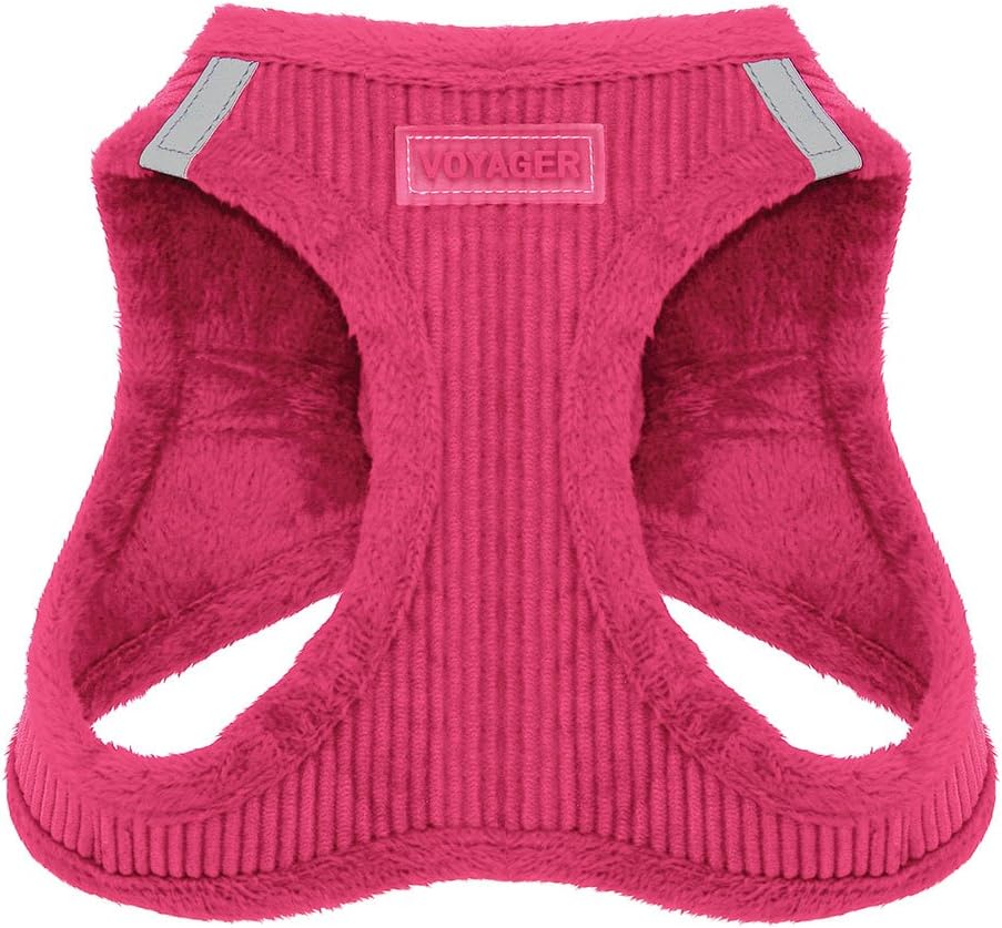 Voyager Step-In Plush Dog Harness  Soft Plush, Step In Vest Harness for Small and Medium Dogs by Best Pet Supplies - 1Fuchsia Corduroy, XS (Chest: 13 - 14.5")